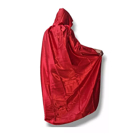 Capa Longa Fantasia Cetim Chapeuzinho Adulto Festa Halloween