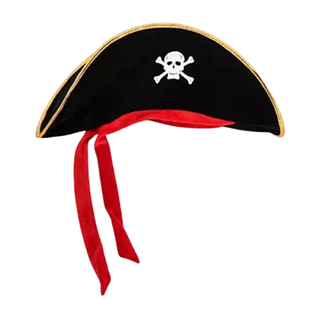 Chapéu Pirata Veludo Preto Fita Vermelha Fantaisa Festa
