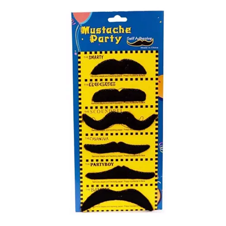 Bigode Falso, Mustache Festa Fantasia Acessório Cartela  com 6