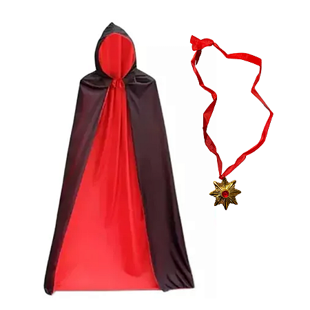 Capa Dupla Face Capuz Luxo C/ Colar Brasão Vampiro Drácula