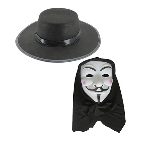 Fantasia Máscara C/ Capuz E Chapéu V De Vingança Anonymous