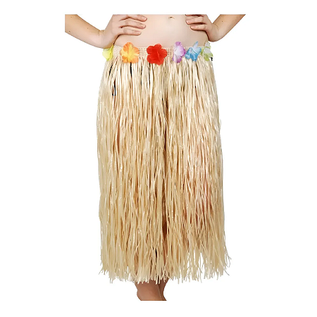 Saia Havaiana Cor Palha Baile Havai Lual Festa Carnaval 80cm