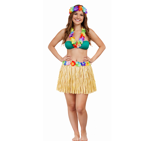 Saia Havaiana Cor Palha Baile Havai Lual Festa Carnaval 40cm