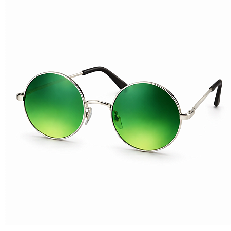 Óculos Redondo Verde Festa Saint Patrick Fantasia Armação Prata 5cm Diâmetro