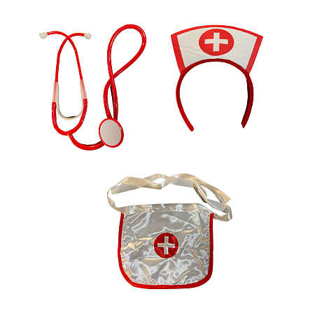 Kit Fantasia Enfermeira Halloween Carnaval Festas 3 Peças