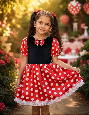 Fantasia Infantil Menina Ratinha Minie Vestido Festa Aniversário Carnaval Halloween Férias Disney