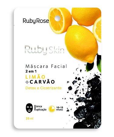 Máscara Facial de Tecido Limão e Carvão Ruby Rose