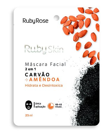 Máscara Facial de Tecido Carvão e Amêndoa Ruby Rose