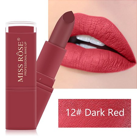 Lipstick Batom Matte Fosco Miss Rose Cor 12 Dark Red