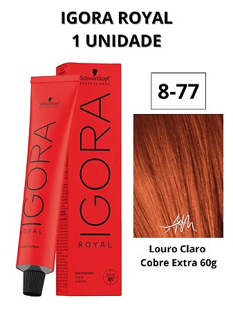 Kit Tintura Schwarzkopf Igora Royal 8-77 Louro Claro Cobre Intenso 60g + OX  30 vol 60ml - Beleza in Beauty - Produtos para sua Beleza