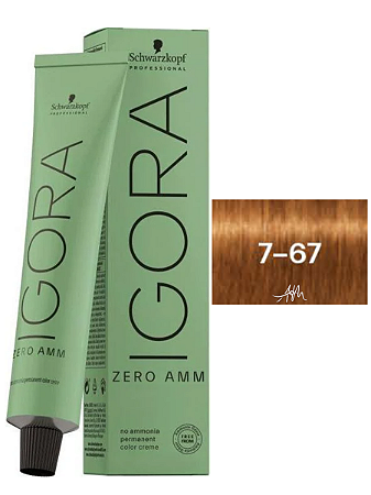 Coloração Igora Zero Amônia 7-67 Louro Médio Chocolate Cobre 60g