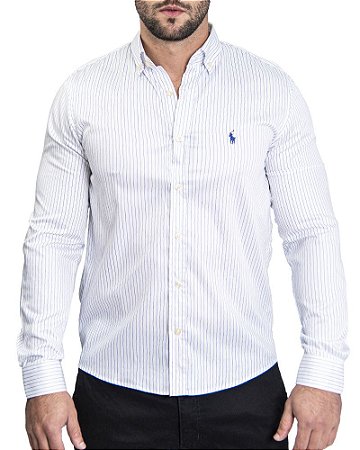 Camisa Ralph Lauren Social Listrada masculina Custom Fit