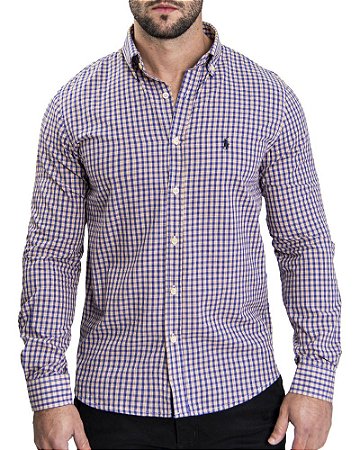 Camisa Ralph Lauren Social masculina Custom Fit Blue Country