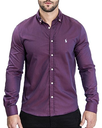 Camisa Ralph Lauren Social masculina Custom Fit Grape