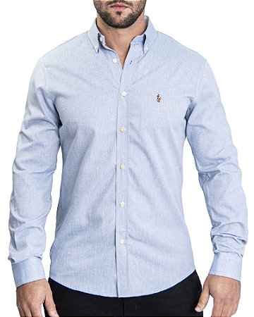 Camisa Ralph Lauren Social Masculina Custom Fit Light Blue