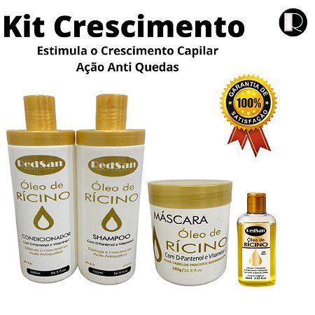 Kit Crescimento Shampoo+Condicionador 500ml + Máscara 500g + Óleo de Rícino 60ml