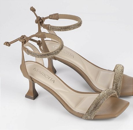 Sandália Feminina Mariotta Salto Taça Strass Cappuccino