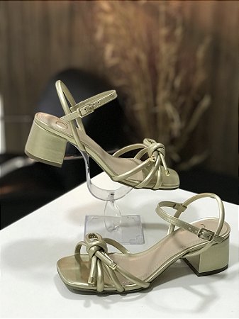 SANDÁLIA FEMININA SALTO BLOCO LOREN LIGHT GOLD