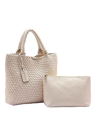 BOLSA FEMININA TRESSÊ ELEGANTE BRANCO OFF  + NECESSAIRE