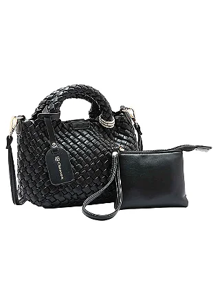 BOLSA FEMININA  PEQUENA TRESSÊ ELEGANTE  PRETA + NECESSAIRE