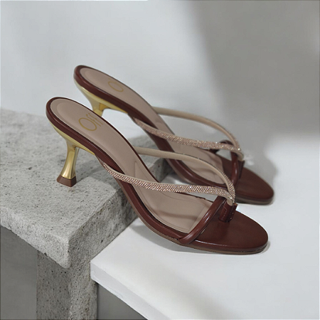 Tamanco Milena Strass Salto Dourado