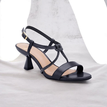 Sandália Feminina Cecilia Offline Tiras Em Strass Cor Preta