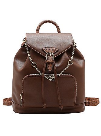 Mochila Feminina Chenson Trend Fashion Glow Detalhes Dourados Cor Café