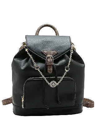 Mochila Feminina Chenson Trend Fashion Glow Detalhes Dourados Cor Preta