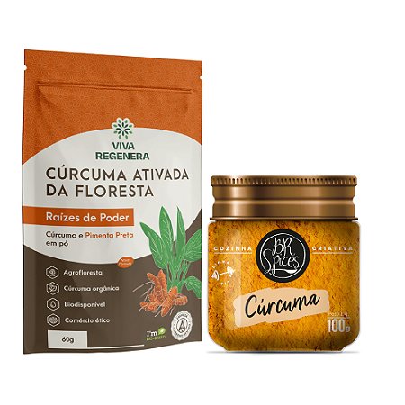 Cúrcuma Pura em Pó 100g BR Spices + Cúrcuma Ativada da Floresta c/ Pimenta 60g Viva