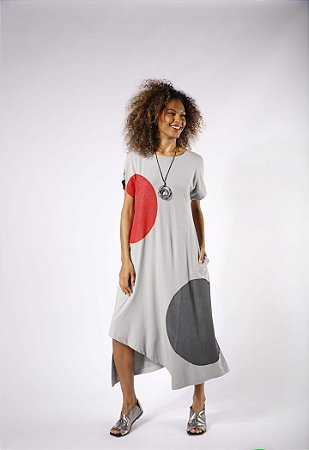 VESTIDO FEMININO COM MANGA CURTA EM MALHA – CINZA