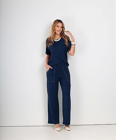 💙 Conjunto com Pespontos em Viscolycra: Tamanho G Elegância Sem Esforço