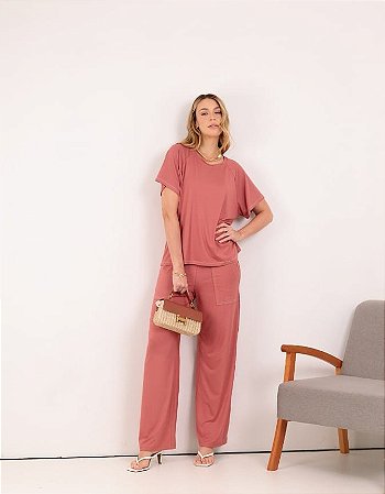 💙 Conjunto com pesponto tamanho G em Viscolycra goiaba: Elegância Sem Esforço