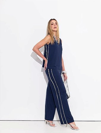 Conjunto Azul Marinho – Regata e Calça com Vivos Laterais Tamanho G