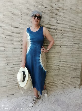 Vestido Midi Tie-Dye – Azul Oceano e Bege- Tamanho GG