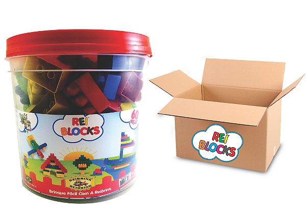 BLOCOS DE MONTAR BALDE EDUCATIVO 60 PEÇAS REIBRINK CAIXA C/18 UNIDADES
