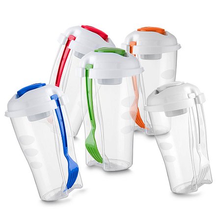 Copo Salada 850ml Com Garfo E Suporte Para Molho