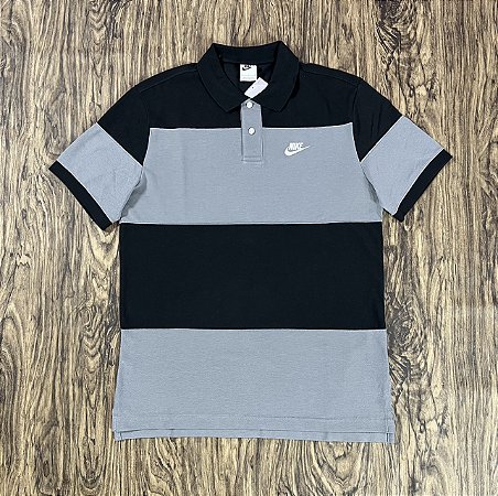 Polo Nike Sportswear Listrada Preto/Cinza