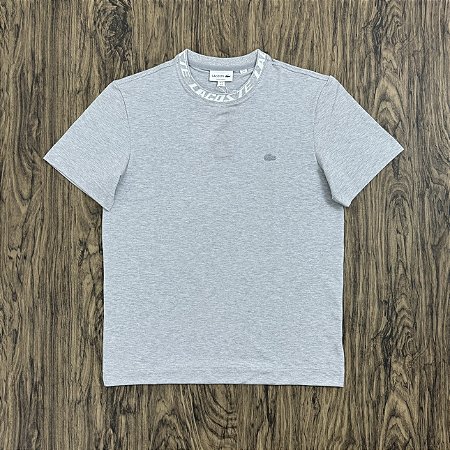 Camiseta Lacoste Gola Assinada Cinza