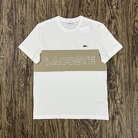 Camiseta Lacoste Letreiro Branco/Bege