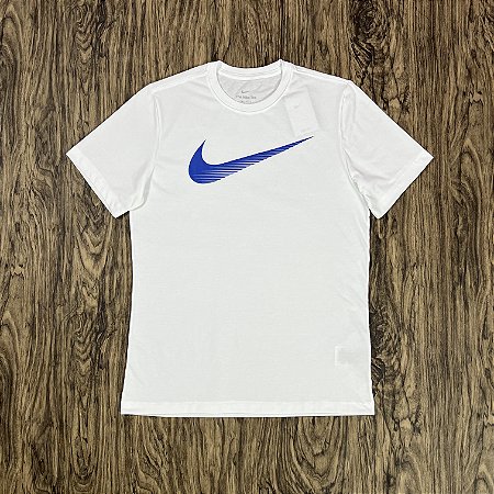 Camiseta Nike Dri-Fit Swoosh Branca/Azul