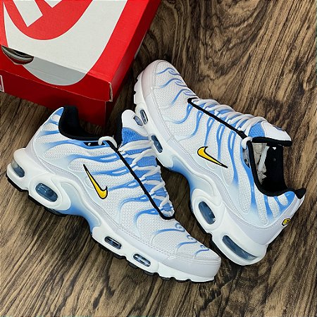 Tênis Nike Air Max Plus White University Blue Gold