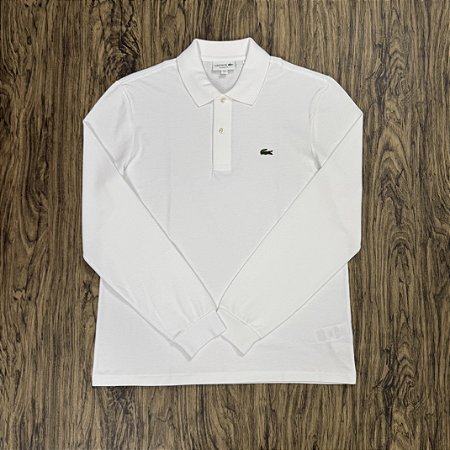 Polo Lacoste Regular Fit Manga Longa Branca