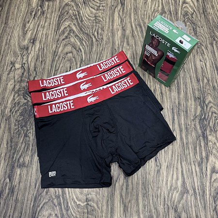 Cueca Lacoste Boxer C/3 Preto com Vermelho
