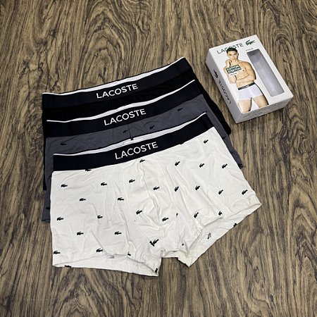 Cueca Lacoste Boxer C/3 Preto/Branco/Cinza