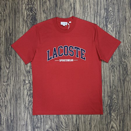 Camiseta Lacoste Letreiro TH6565 Vermelho com Azul