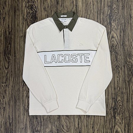 Polo Lacoste Manga Longa Letreiro KH9285 Creme