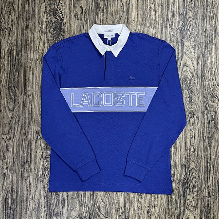 Polo Lacoste Manga Longa Letreiro KH9285 Azul