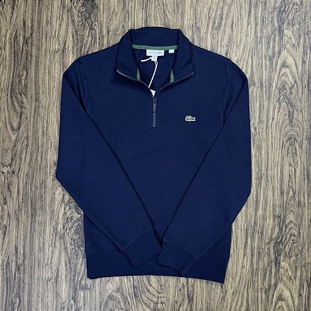 Blusa Lacoste Meio Ziper Azul Marinho