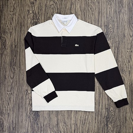 Polo Lacoste Rugby Bege com Marrom