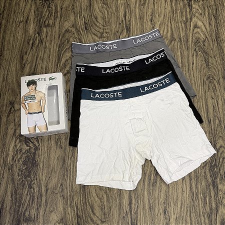 Cueca Lacoste Boxer C/3 Branco/Cinza/Preto 6H9961